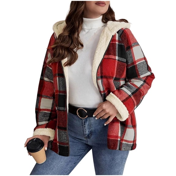 Women Fleece Plaid Shacket Jacket 2025 Long Sleeve Button Down Flannel Shirt Fashion Casual Fall Outerwear Coat