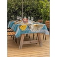 thumbnail image 3 of Outdoor Tablecloth with Umbrella Hole for Patio/Picnic/Party/Camping, Daisy Flower Waterproof Table Cloth Rectangle Table Cover Washable, Yellow Gray Floral Minimalist Blue Wood (54"x 80"), 3 of 9