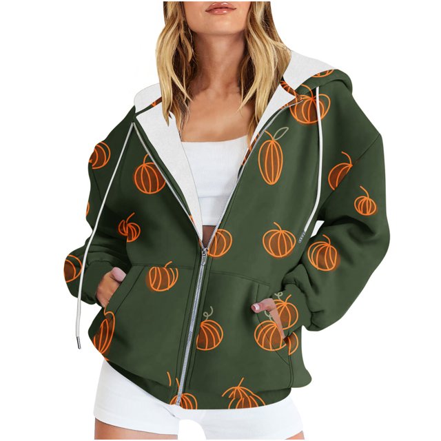Chandails à Capuche Zippés pour Femmes Rabais de 50 % en Liquidation Blouse Imprimée Mode Hauts à Manches Longues Chandail Poches à Capuche