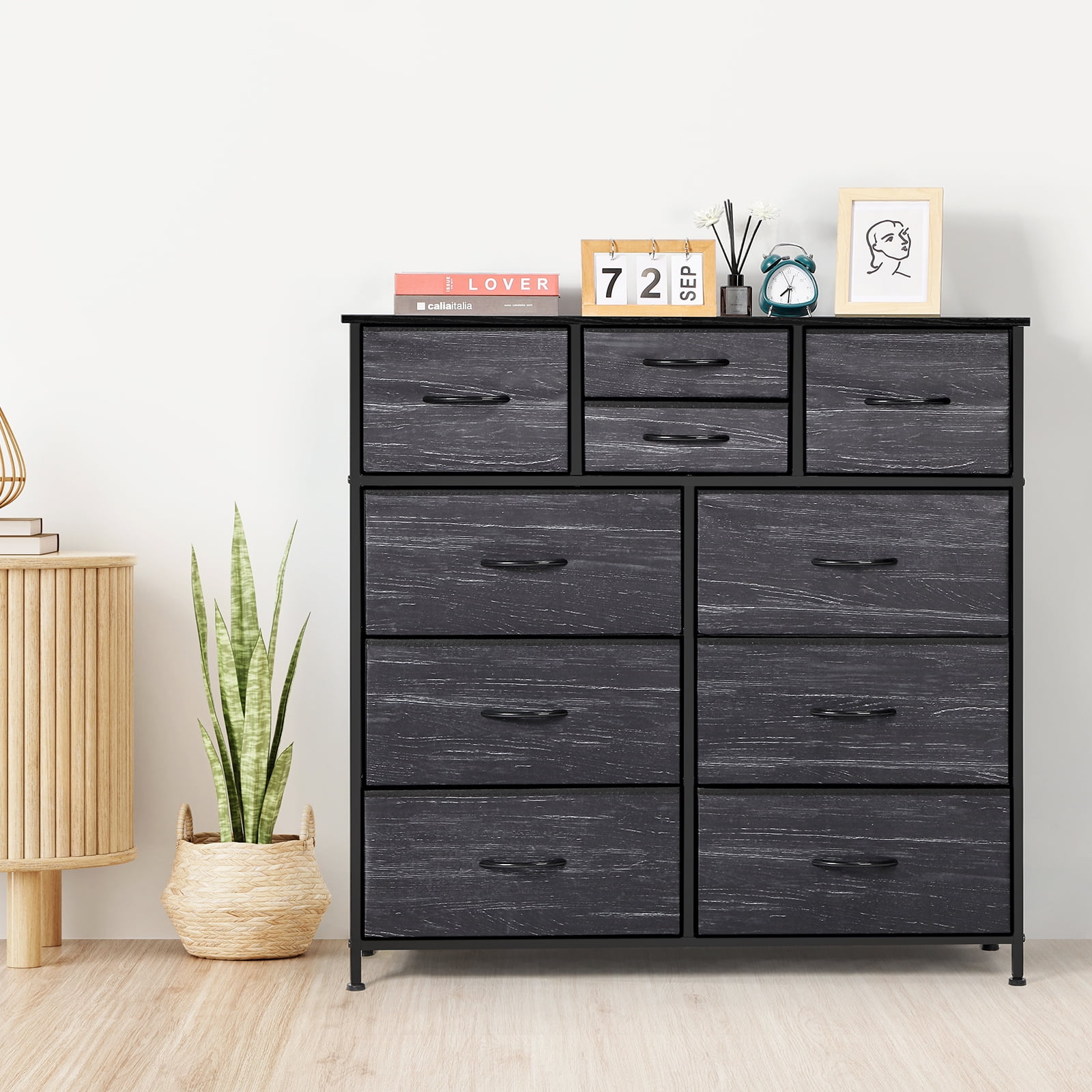 Oumilen Adult Dresser with 10 Fabric Drawers Small Chest of Drawers, Black