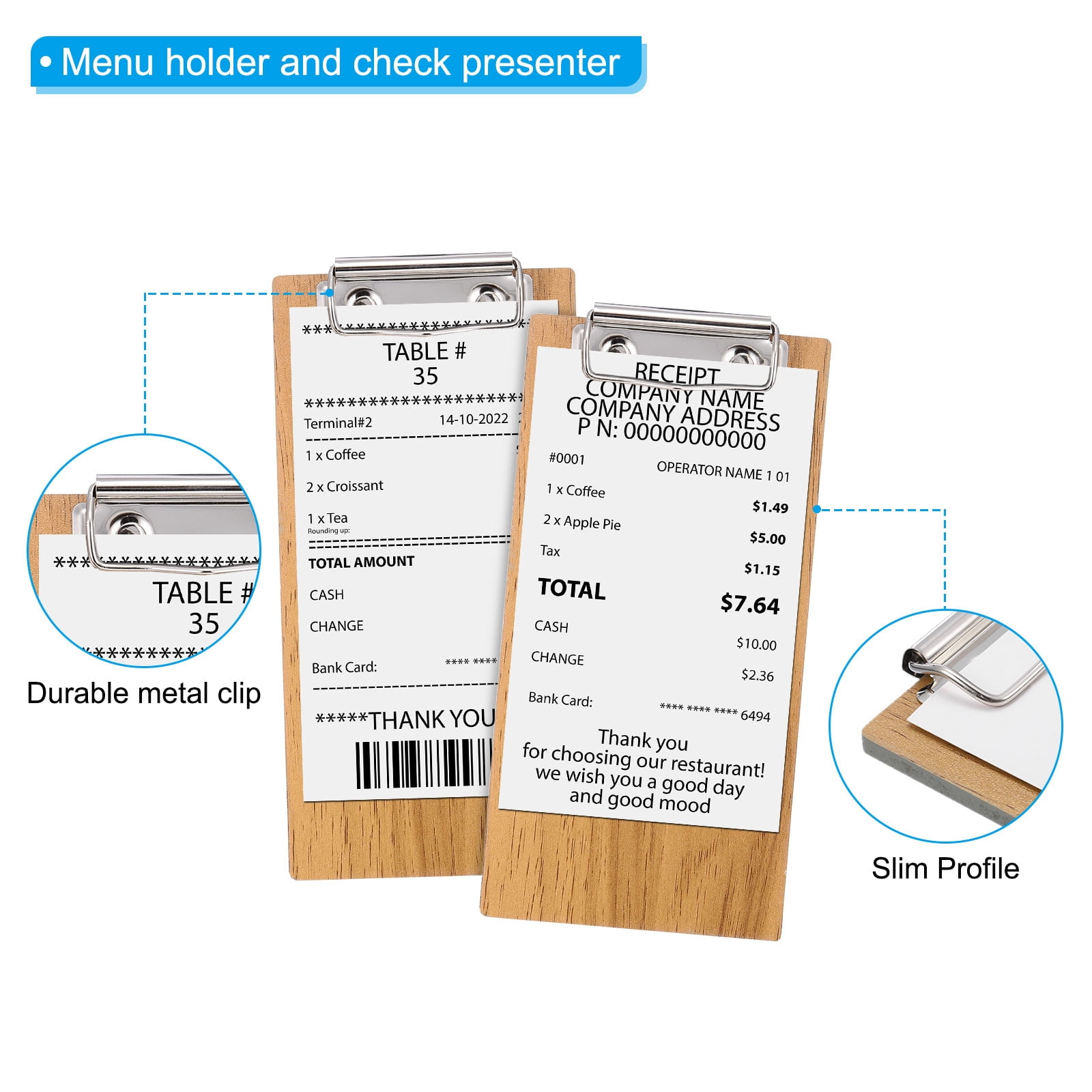 Uxcell Check Presenters for Restaurants, 30Pcs Mini Clipboard Wood Check Holder, Wood