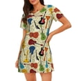 thumbnail image 1 of Vsdgher Différents Types de Guitares Motif Chemise de Nuit à Manches Courtes Col Rond Mignonne Robe de Nuit Confortable, 1 of 6