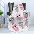 thumbnail image 4 of Pink and Grey Soft Flannel Fleece Throw Blanket, Owl Nocturnal Exotic Mystic Forest Night Animals Illustration, Cozy Plush for Indoor and Outdoor Use, 50" x 60", Blush Grey, by Ambesonne, 4 of 5