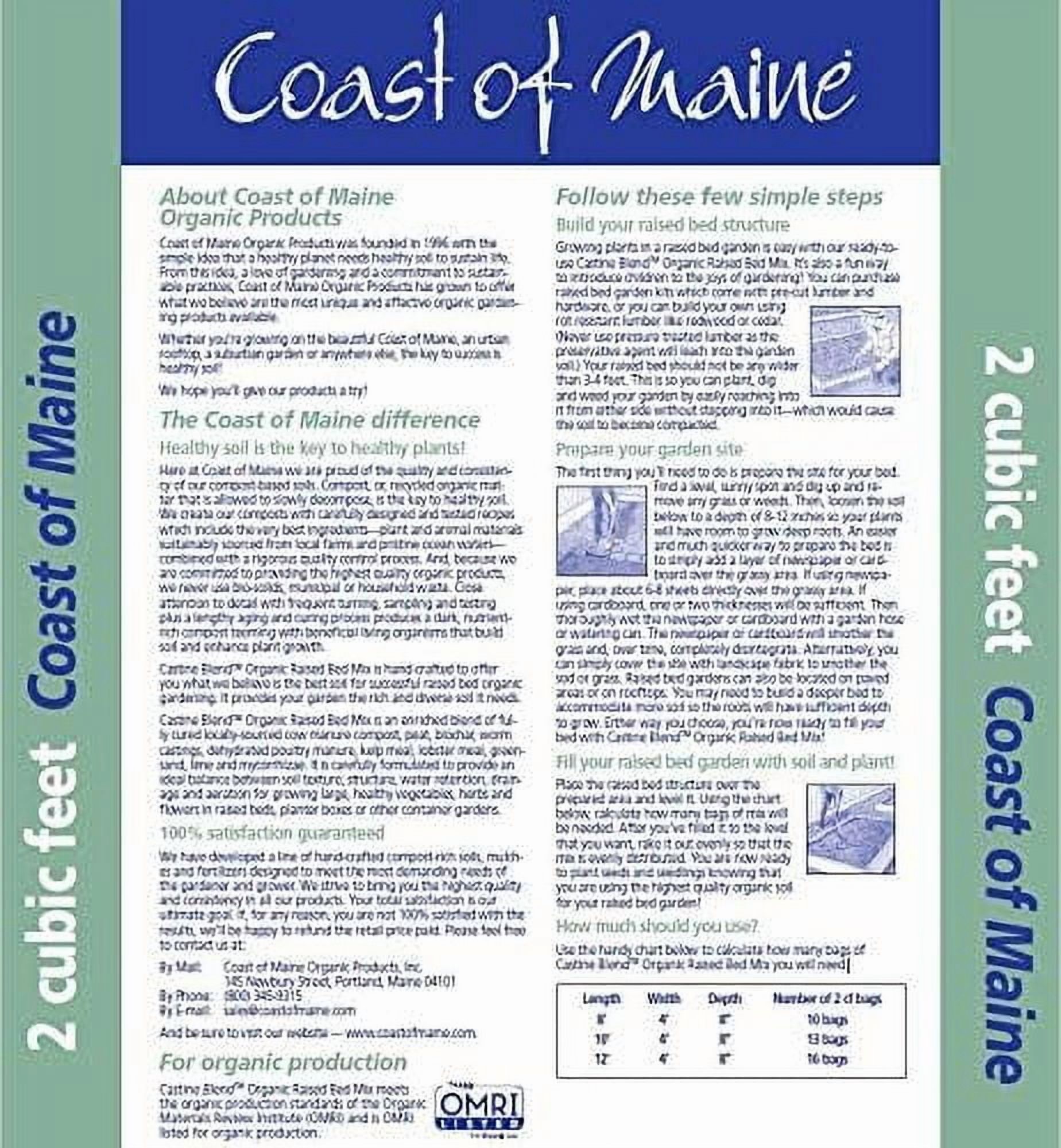 Unbranded Castine Blend (2 cu ft) Organic & Natural Raised Bed Mix, RTU for Growing Vegetables, Herbs & Flowers — Residential Use, Standard Application