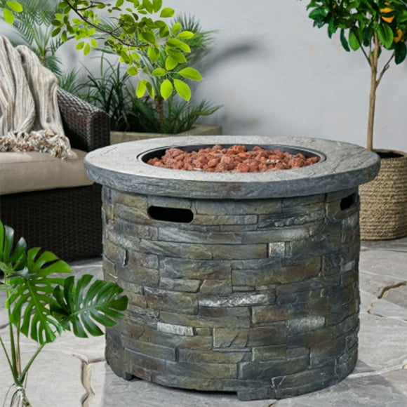 Propane Fire Table, 40,000 BTU Large Concrete Fire Pit Table for Outdoor Garden Patio, Smokeless Gas Fire Pit with Deck-Safe Design, Stone Gray