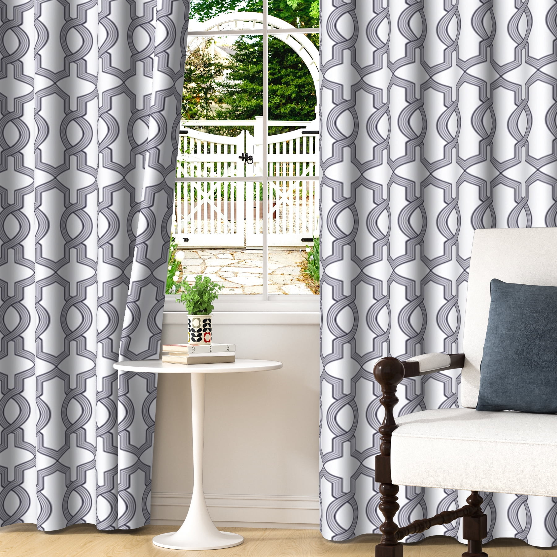 Lfeey Blackout Curtains for Bedroom, Plaid Black Geometric Pattern Curtains with Top Grommets, 42"x63", 2 Panels