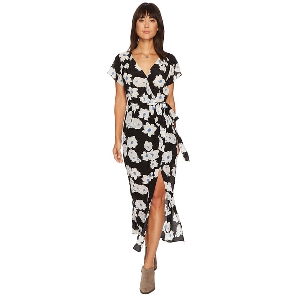 Lucky Brand Vestido cruzado de seda para mujer, negro, pequeño Lucky Brand Envolver