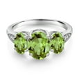 thumbnail image 3 of Gem Stone King 10K White Gold Green Peridot and White Lab Grown Diamond 3 Stone Engagement Ring for Women (2.46 Cttw, Gemstone Birthstone, Available in Size 5, 6, 7, 8, 9), 3 of 6