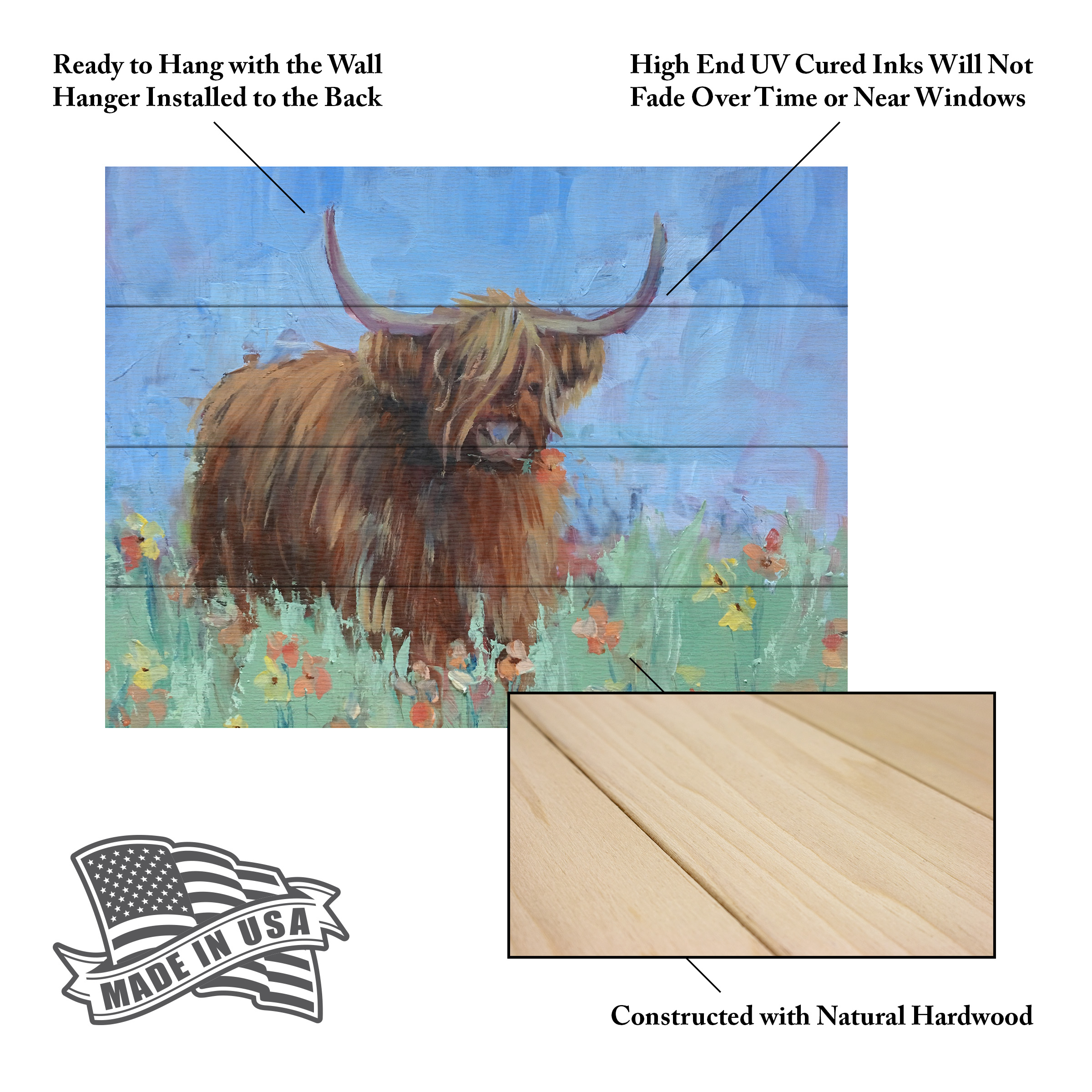 Jennifer Stottle Taylor 'Scottish Highland Cow' Wood Slat Art 12x16