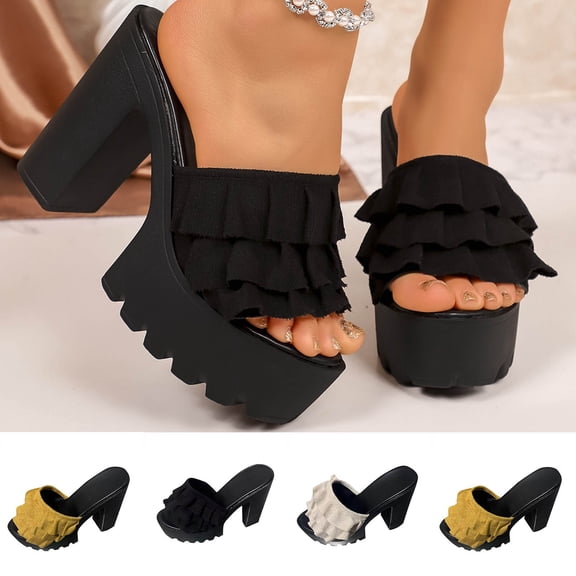 Miluxas Women's Platform Mule Sandals, Square Toe, Block Heel Slip-On Slides, Chunky High Heel Summer Shoes Yellow 9.5(43)