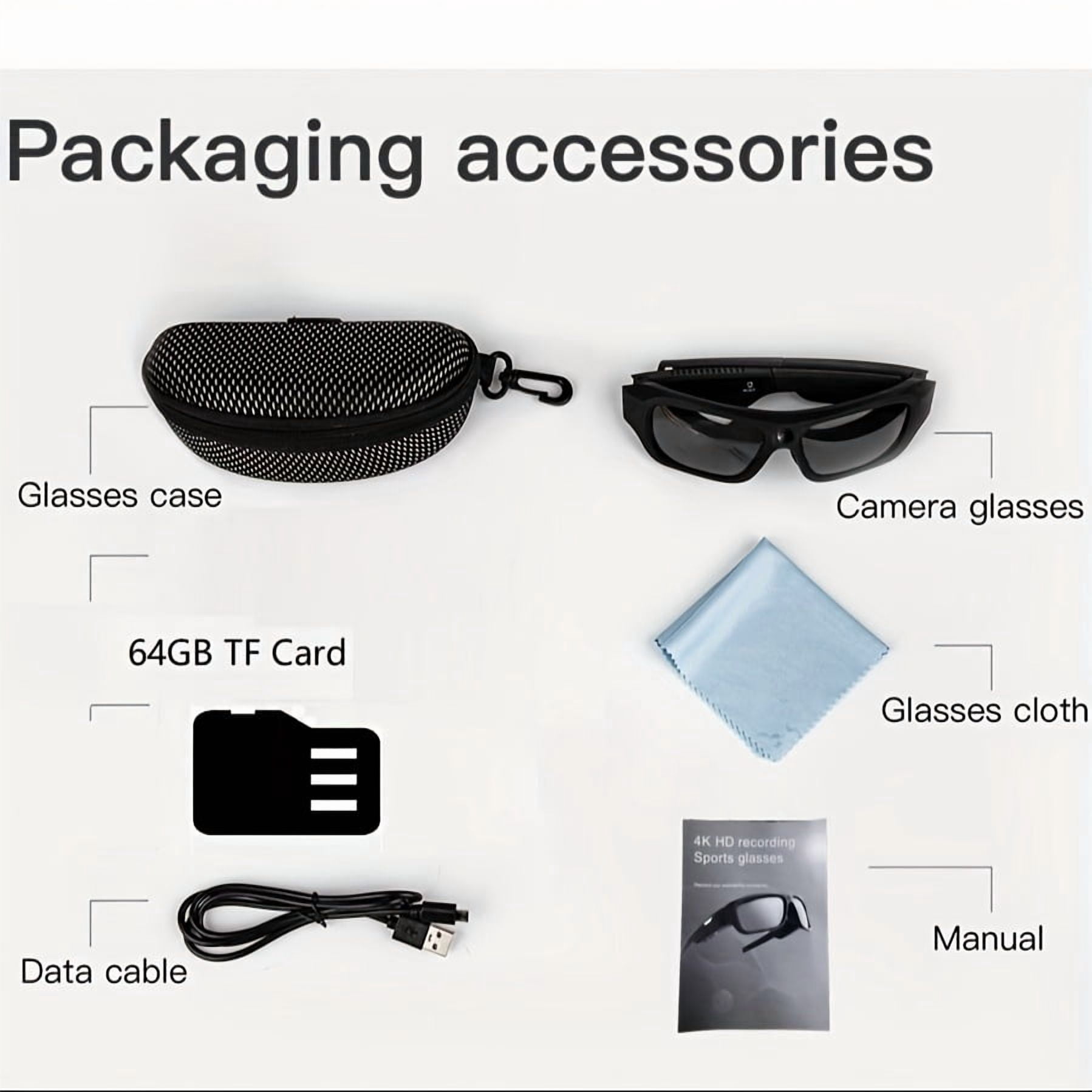 4K Camera Glasses, UHD Video Camera Ultra-clear With 64GB Storage Card, Sports Camera, Bike Video Recorder, Action Cam Glasses Outdoor Sports Camcorder