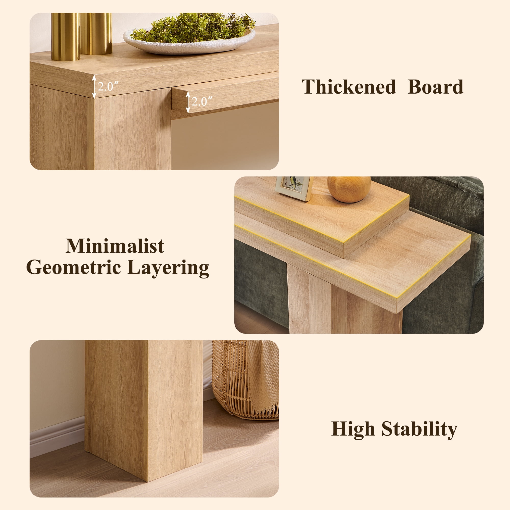 KeyWhat 63" Entryway Console Table, Wooden Modern Sofa Table Behind Couch, Dual-Level Countertop Design for Hallway, Entryway, Living Room, Natural Oak & Dark Alder