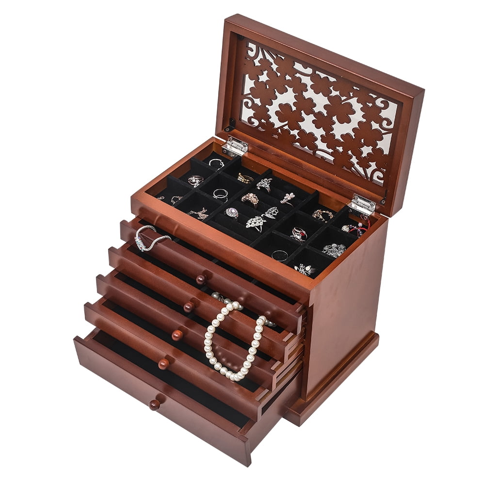 Kepooman Jewelry Organizer Small Jewelry 6 Layers Case with 5 Drawers for Women & Girls, Brown Kepooman Jewelry Organizer Small Jewelry 6 Layers Case with 5 Drawers for Women & Girls, Brown