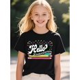 thumbnail image 1 of Girls' Summer Casual Cotton T-Shirt - Cotton Round Neck Tee with "Hello Kindergarten" Print, Vibrant Colors & Stars Design for School, Playdates & Casual attire, Cute T Shirts, 1 of 7