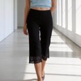 thumbnail image 6 of Costeam Womens Lace Trim Capri Pants Solid Color Straight Leg Elastic High Waist Casual Relaxed Fit Soft Breathable Cropped Trousers, 6 of 6