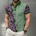 thumbnail image 2 of Tshirts Shirts for Men Floral Printed Casual Short Sleeve Button Up Collared Polo Shirts Breathable Summer Comfortable Slimming Shirts for Men B XXXXL, 2 of 6