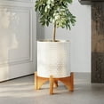 thumbnail image 2 of Aspire Home Accents 18" x 14" Round Gold/White Metal Honeycomb Plant Pot with Wooden Base, 2 of 5
