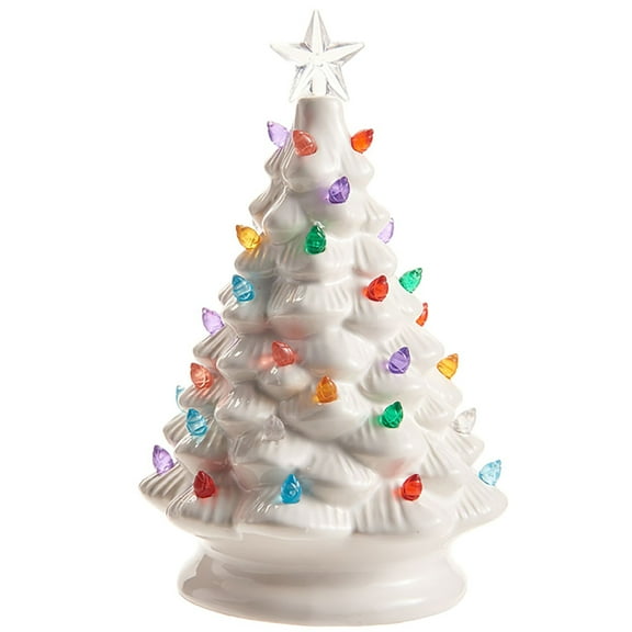 Red Green Blue Clear Christmas Tree Lighted 8 inch Ceramic Decorative Tabletop Figurine