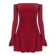 thumbnail image 3 of WILLBEST Vestidos Cortos Para Mujer Vestido Mini Fruncido Con Hombros Descubiertos Para Mujer Vestido Corto Ajustado Belleza De Manga Larga Con Volantes En Capas Y Fluido Para Otoño 294, 3 of 3