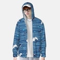 thumbnail image 2 of Balery Sharks on White Blue Striped Sudadera ligera de manga larga con capucha y protección solar UPF 50+ para hombre y mujer, ideal para pesca y running-X-Large, 2 of 7