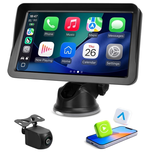Pantalla CarPlay inalámbrica ELJBELG de 9 pulgadas con cámara de respaldo 1080P