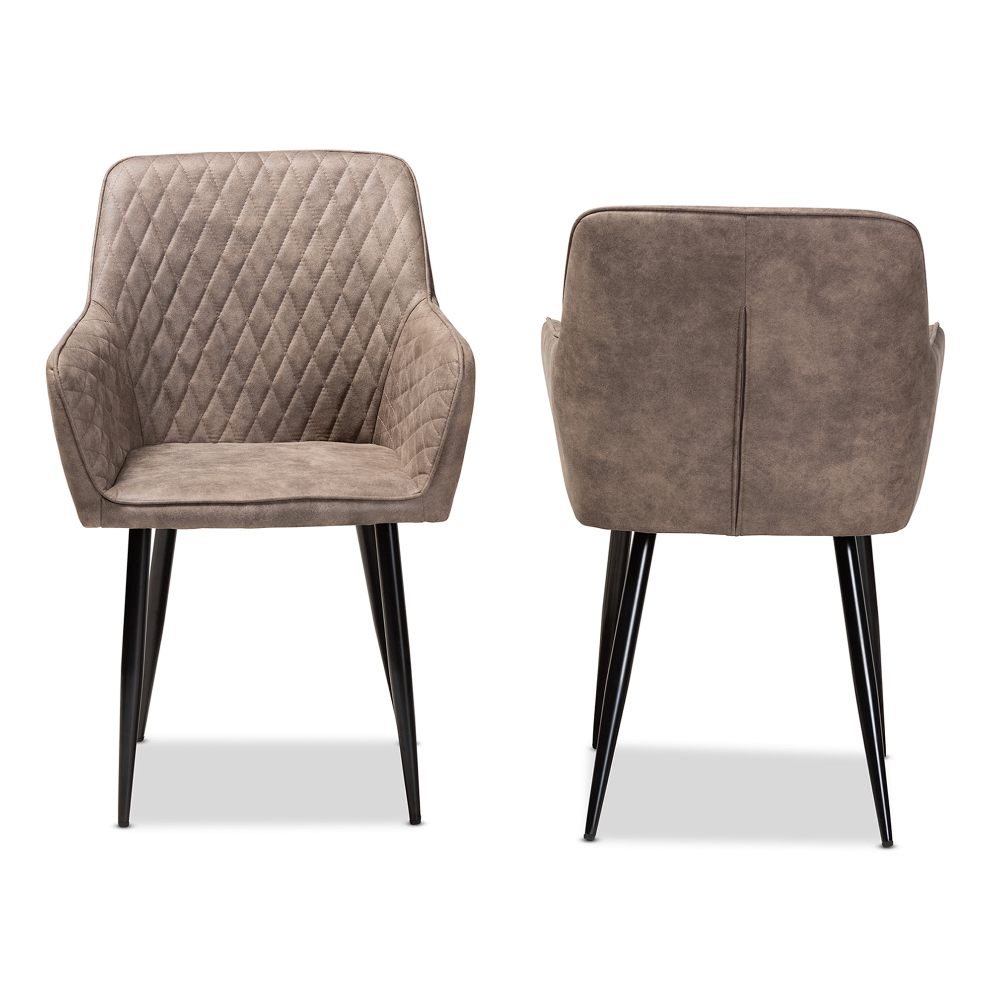 Baxton Studio Belen Modern and Contemporary Grey and Brown Imitation Leather Upholstered 2-Piece Metal Dining Chair Set