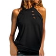 thumbnail image 1 of Pompotops Women's Tops Sexy Hollow Halter Round Neck Vest Solid Color Sleeveless Tops, 1 of 7