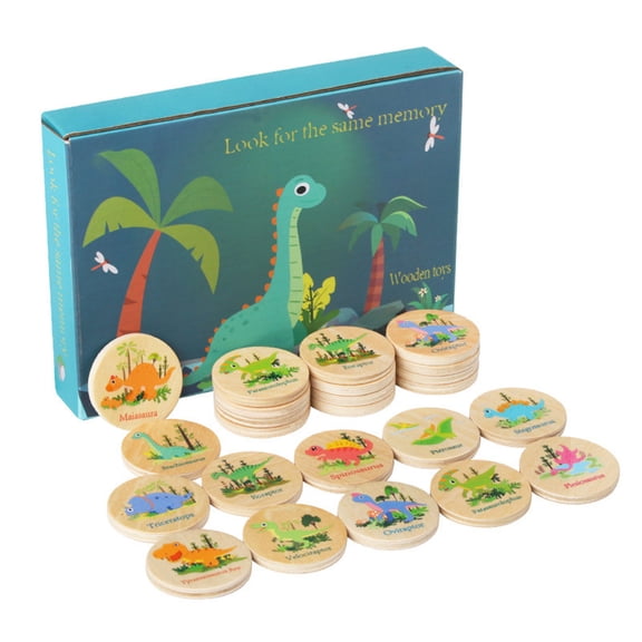 Dinosaur Memory Match Board Game Wooden Round Animal Sorting Grid Chess Set Interactive Family Tabletop Puzzle Early Learning Strategy Token Gift