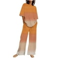 thumbnail image 2 of BSDJILFG Two Piece Pajamas for Women Plus Size Casual Lounge Sets Gradient Color Loose Fit Lounge Printed 1/2 Sleeve Crewneck Round Hem T-Shirts Elastic Long Wide-Leg Pants S-5XL, 2 of 5