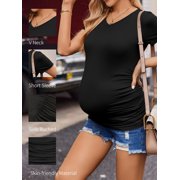 Weardear 4 Pack Maternity Shirts Side Ruched Pregnant Tee Tops V Neck Short Sleeve Pregnancy Clothes