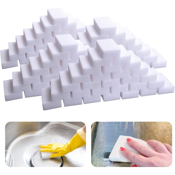 100 Pack Magic Sponge Eraser Extra Thick and Long Lasting Melamine Cleaning Sponges in Bulk - Multi Surface Power Scrubber Foam Cleaning Pads - Bathtub, Floor, Baseboard, Bathroom, Wall Cleaner