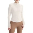 thumbnail image 1 of Womens Workout Jackets, Full Zip Slim Fit Athletic Running Sports Track Jacket with Creamy White M, 1 of 9