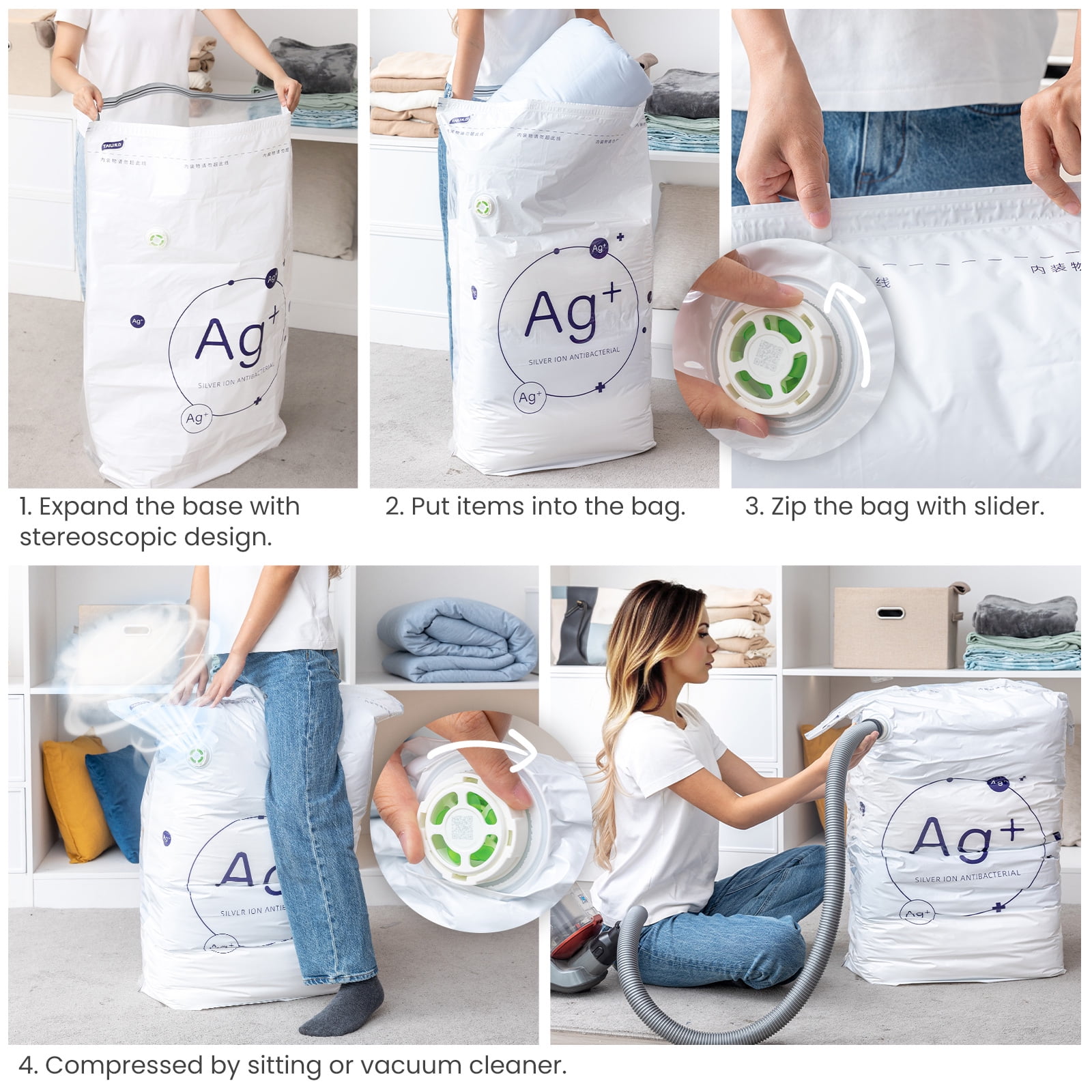 TAILI Vacuum Storage Bags Jumbo Cube, 6 Pack, 31x40x15 inches, for Clothes Comforters Blankets Bedding