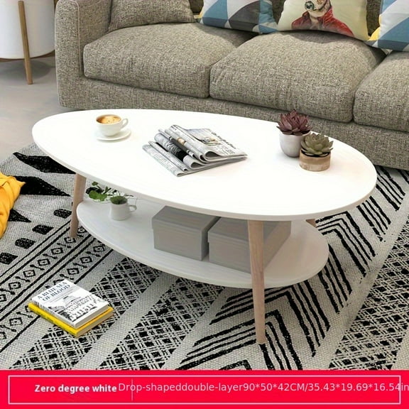 Modern Oval Coffee Table with Storage - Scandinavian Minimalist Design for Living Room, Bedroom - Multifunctional for , Books & Decor