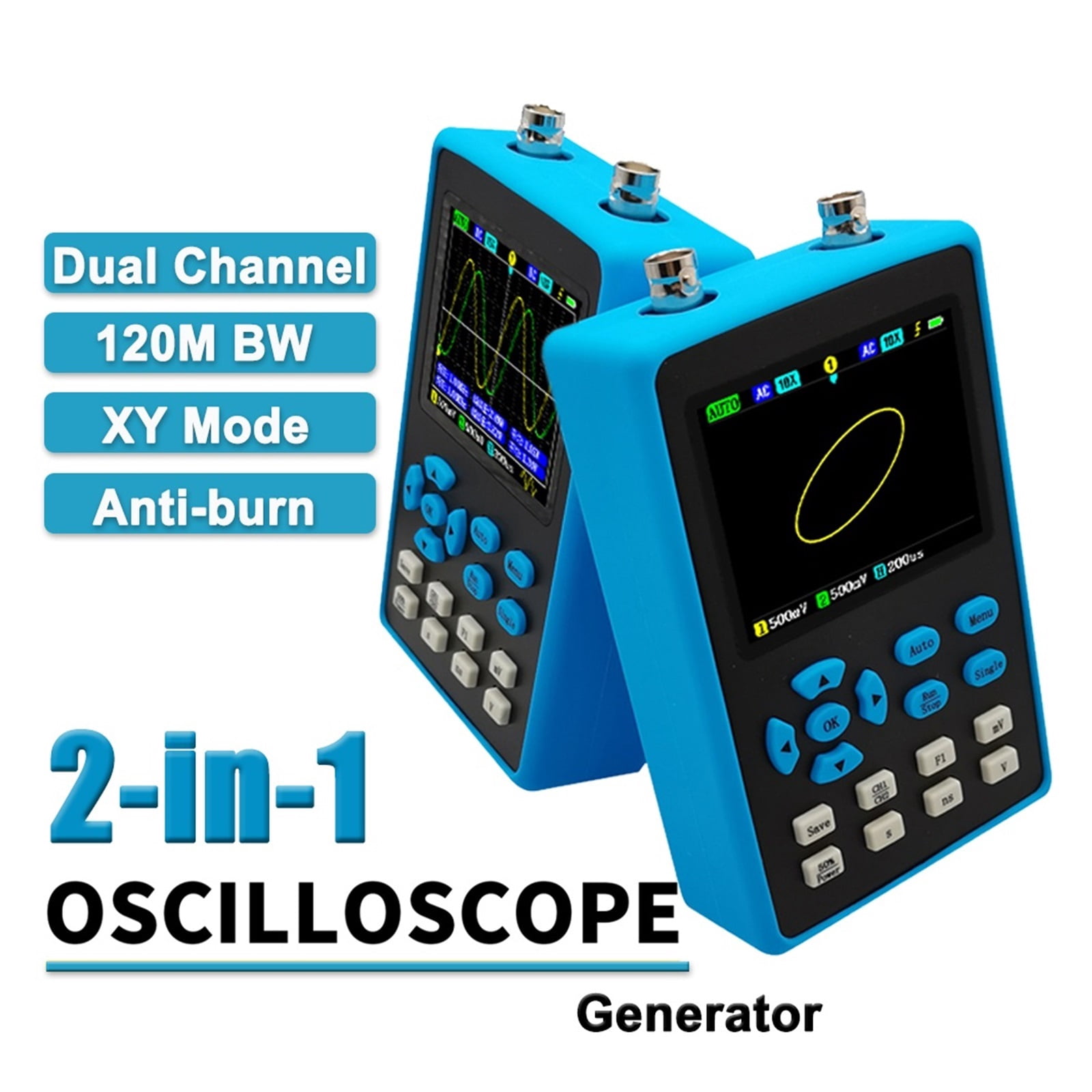 120M Bandwidth Portable Dual Channel Digital Oscilloscope 10mV Minimum Vertical Sensitivity FFT Spectrum Analysis Tools ,Professional Designed