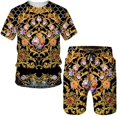 thumbnail image 3 of Conjunto de camiseta de verano para hombre, estilo retro de lujo con estampado 3D, conjunto de pantalones cortos holgados de manga corta para niños, 3 of 5