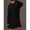 thumbnail image 4 of Robe Chandail en Tricot Torsadé pour Femmes, Col Ras du Cou, Manches Longues, Mini-Robe Plissée, Style Deux-en-un, Robe Patchwork, Noir, P, 4 of 8
