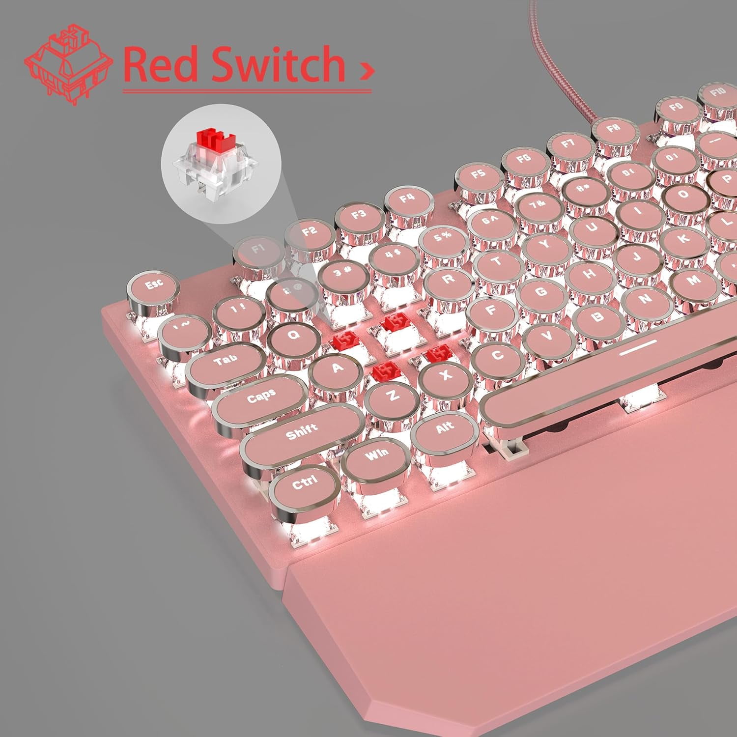 Typewriter Mechanical Gaming Keyboard and Mouse Combo, Retro Punk Round Keycaps Rgb Rainbow Backlit Wired Keyboard for Game and Office