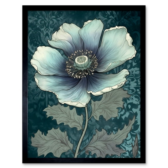 Anemone Flower Bloom Teal Blue Watercolour Art Print Framed Poster Wall Decor 12x16 inch