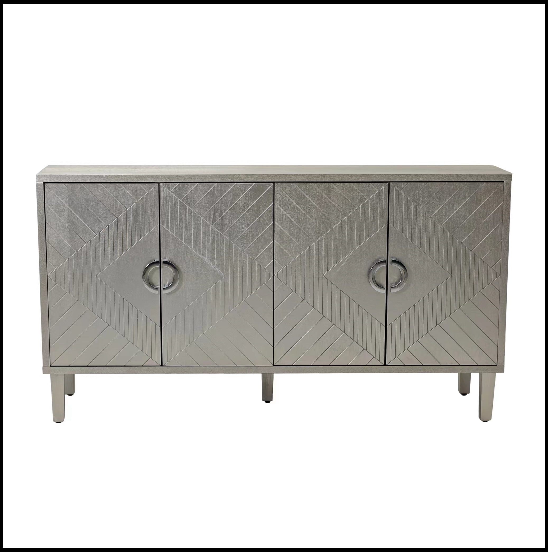 Stylish and Functional 4-Door Storage Cabinet with Pine Legs and MDF
