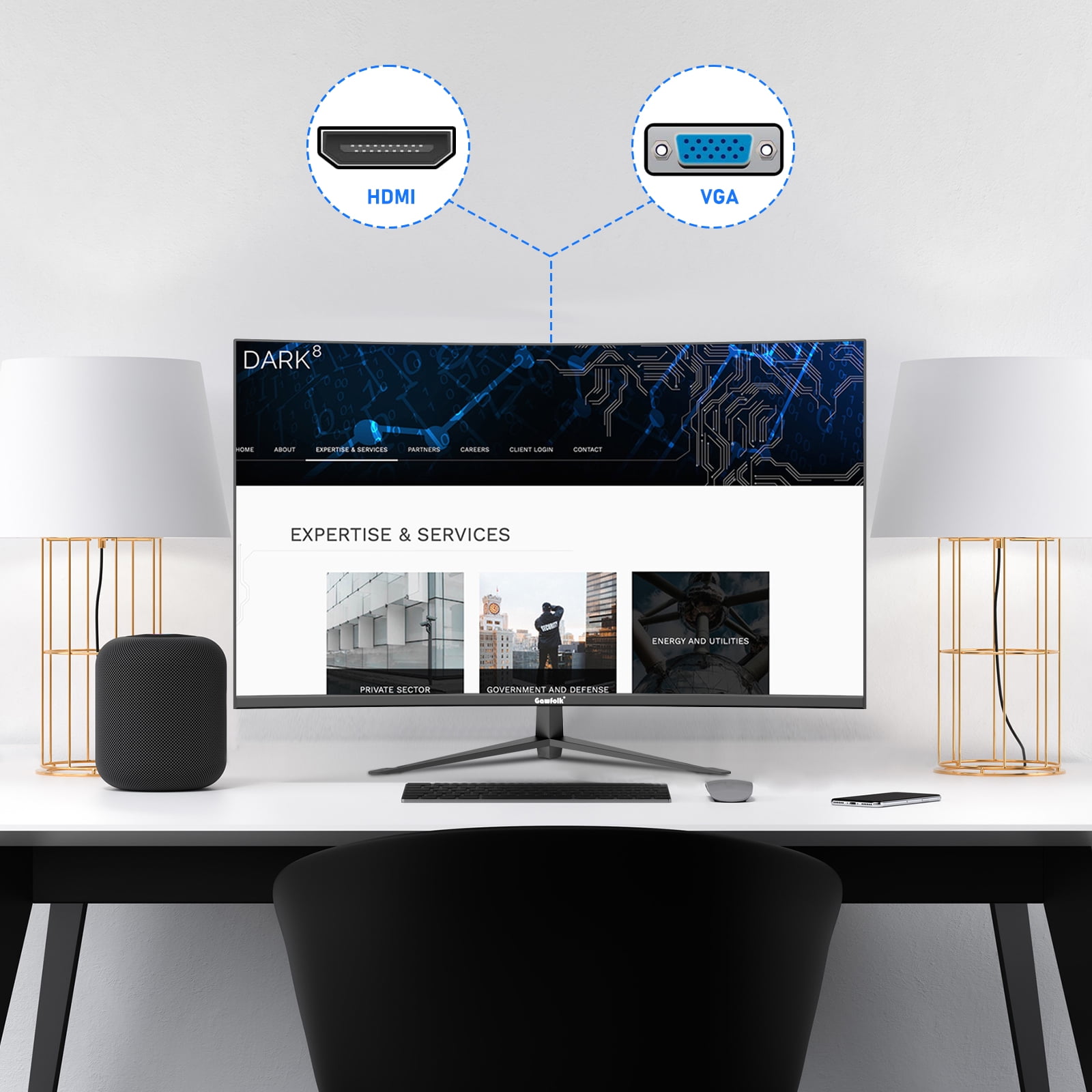 Gawfolk 32 Inch Computer Monitor, Ultra-Thin Zero Frame, Full HD 1920 x 1080p Curve Display, HDMI/VGA, Home Office Business PC Monitor