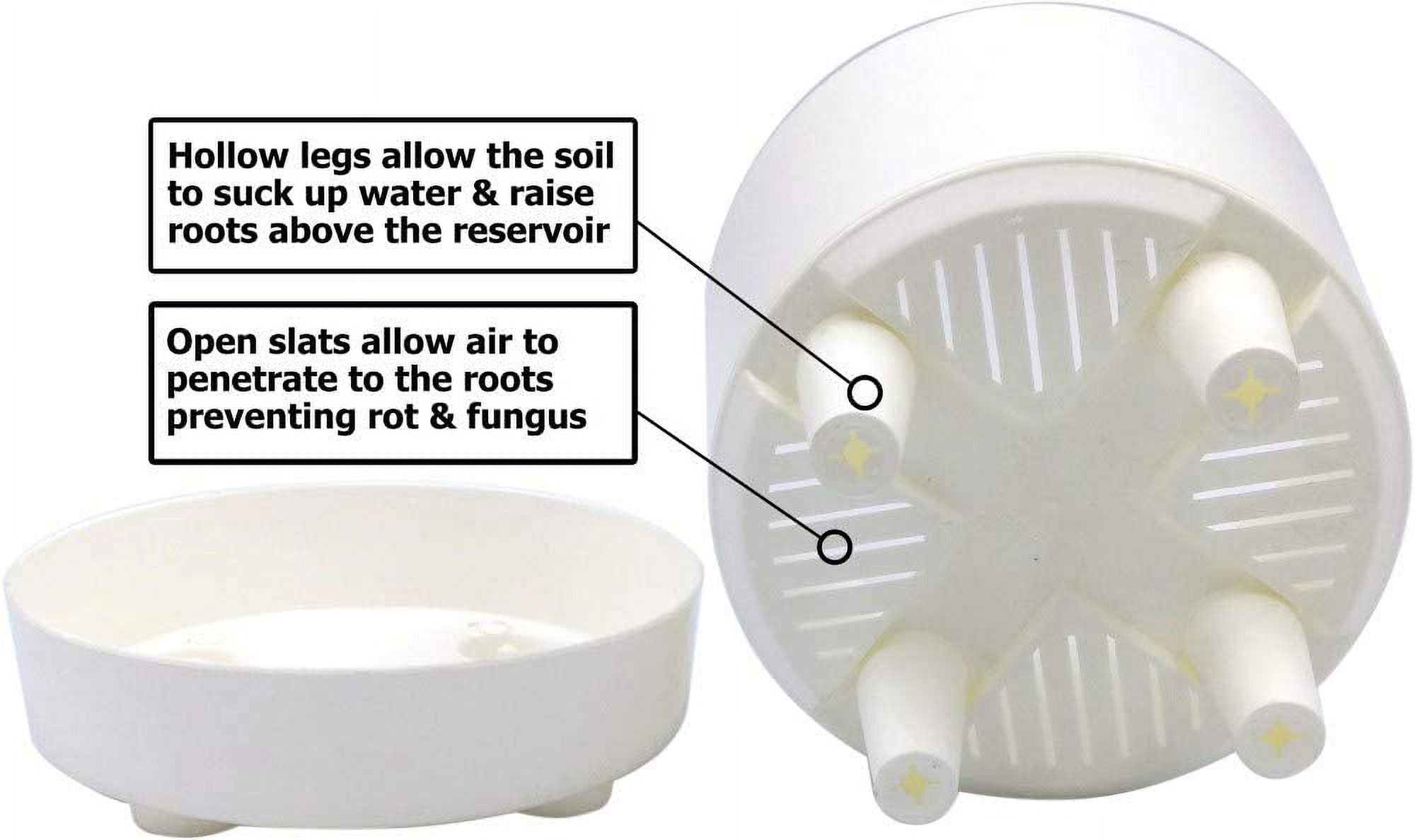 6" Self Watering + Self Aerating High Drainage Deep Reservoir Round Planter Pot Prevents Mold, Root Rot & Soil Fungus in Herbs, Succulents, for Indoor & Outdoor & Windowsill Gardens (White) - image 3 of 4