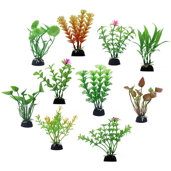 HINTRMENT 10Pcs Durable Waterproof Plastic Aquatic Plant Mini Fish Tank Decor Assorted Color Micro Landscape