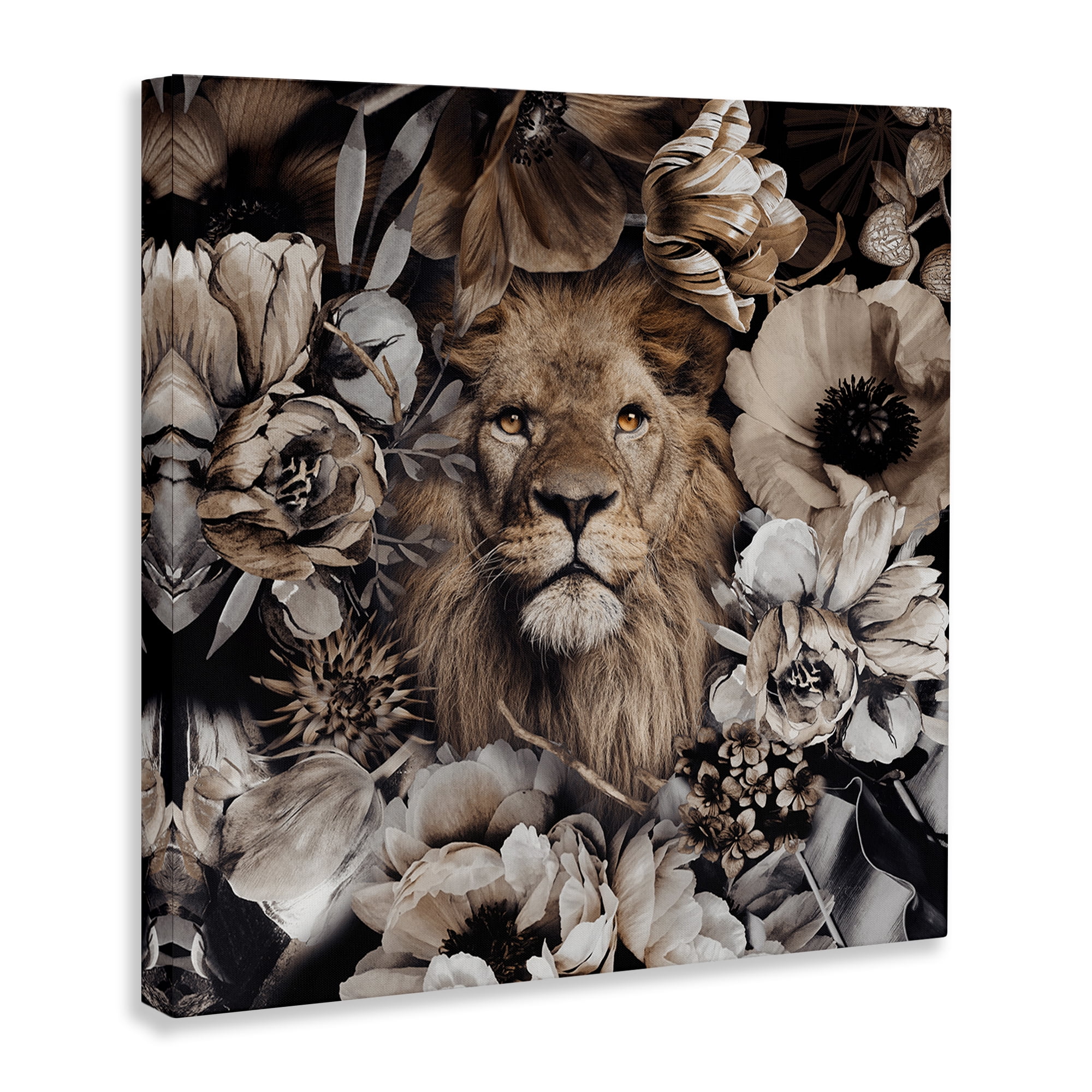 Stupell Industries Mixed Flowers & Lion Plants & Flowers Painting Wrapped Canvas Art Print Wall Art, 30 x 30