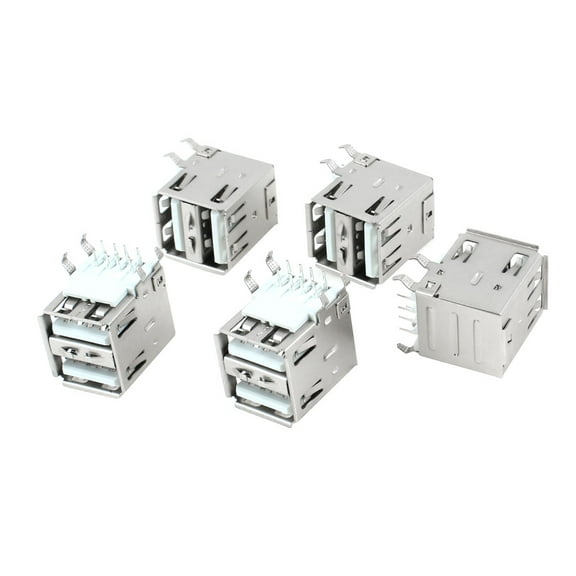 Unique Bargains 5pcs Right Angle 8-Pin DIP PCB Mount Female USB A Dual Socket Connector