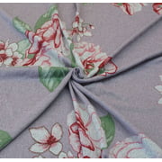 2 Way Stretch Lavender Green Red Flowers Hacci Knit Brush Fabric