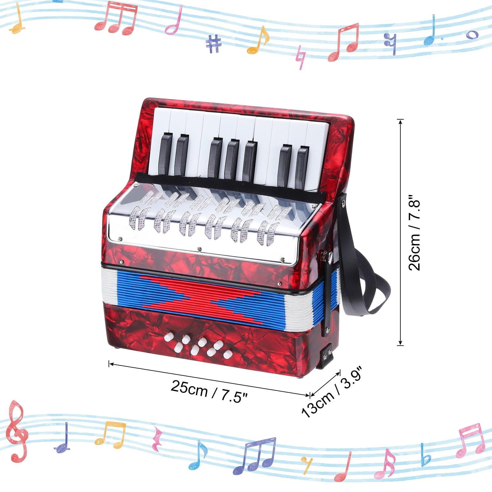 Uxcell 17 Keys 2 Bass Button Accordion Mini Musical Instrument Red