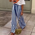thumbnail image 6 of IYYVV Womens Summer Casual Striped Pants Loose Wide Leg Lounge Pants Elastic Waist Palazzo Trousers with Pockets Blue 2XL, 6 of 9
