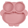 NewWestSilicone Owl Divided Plate with Sucker, 3 Compartments Dining Plate for Kids and Babies-Pink
