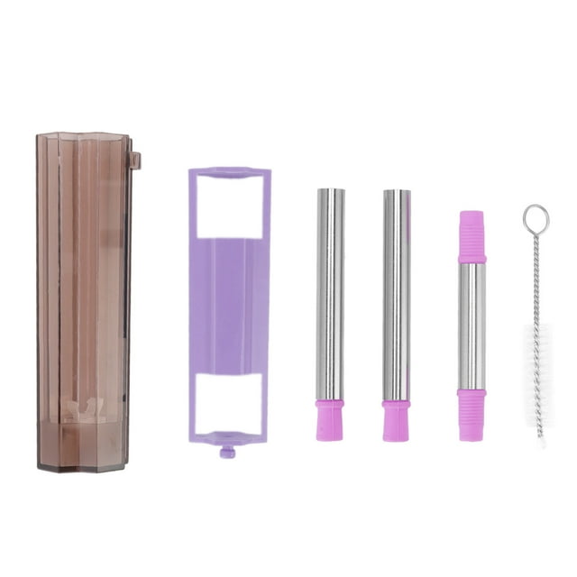 Collapsible Straw, Portable Straw Strong Stretchability Easy To Clean With Cleaning Brush For Office Purple